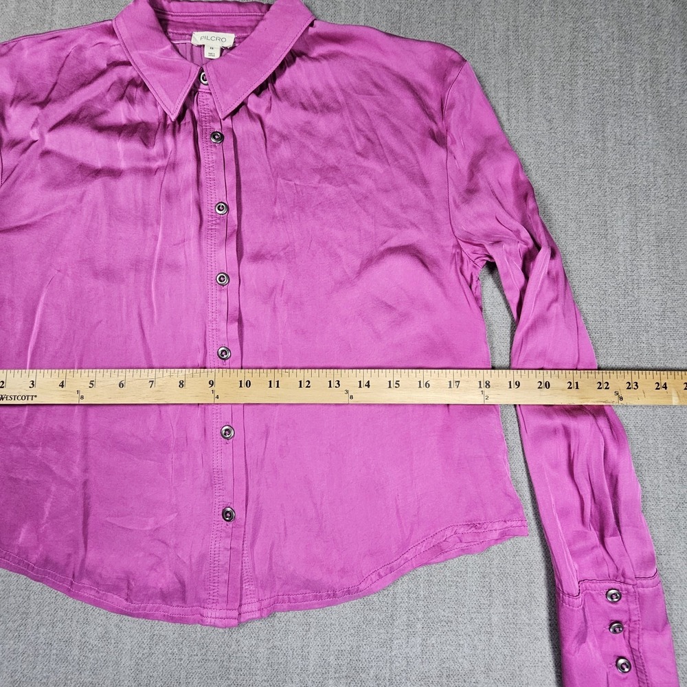 Pilcro Anthropologie Women's Satin Button Down Long Sleeve Pink Shirt Sx XS - Picture 6 of 10